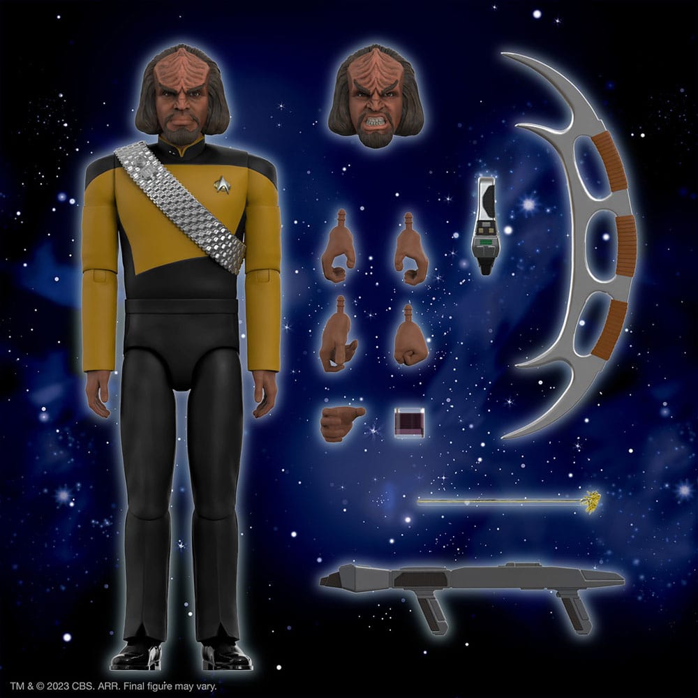 Figura De Acción Star Trek: Worf De Super7 - Serie ReAction, Aprox. 8 Cm, Coleccionable